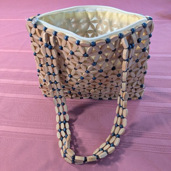 Artist Liang Quan Wooden Bead Flower Design Lined Zippered Purse - Picture 13 of 15